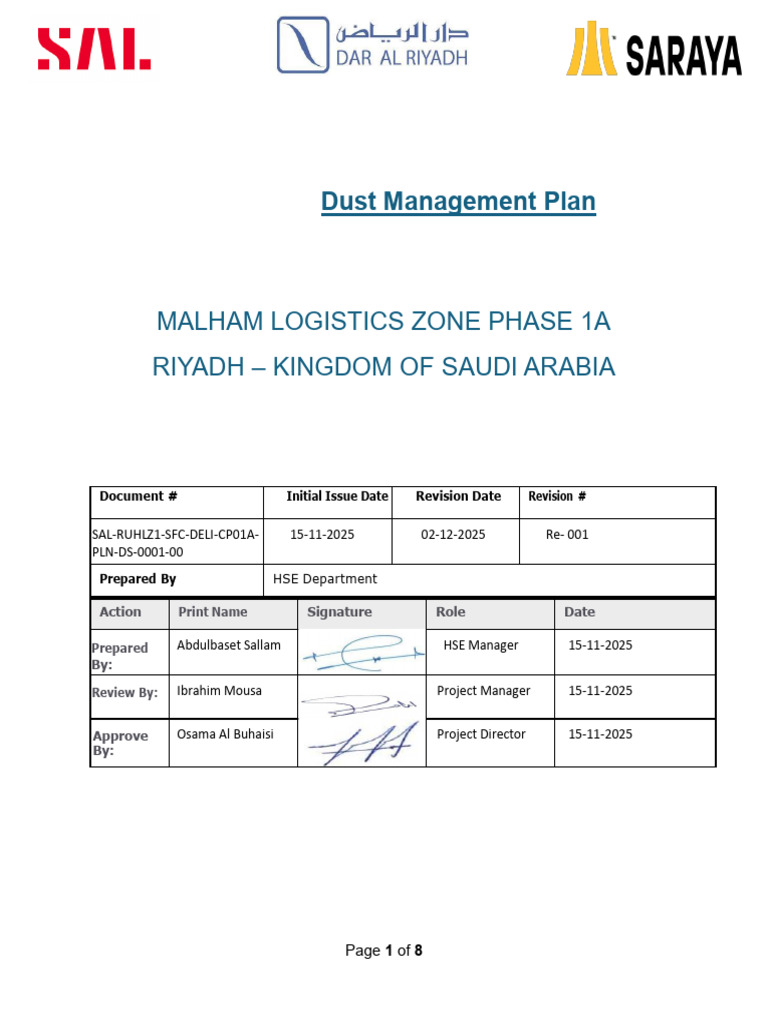 Dust Management Plan for Riyadh Project | PDF | Dust | Road