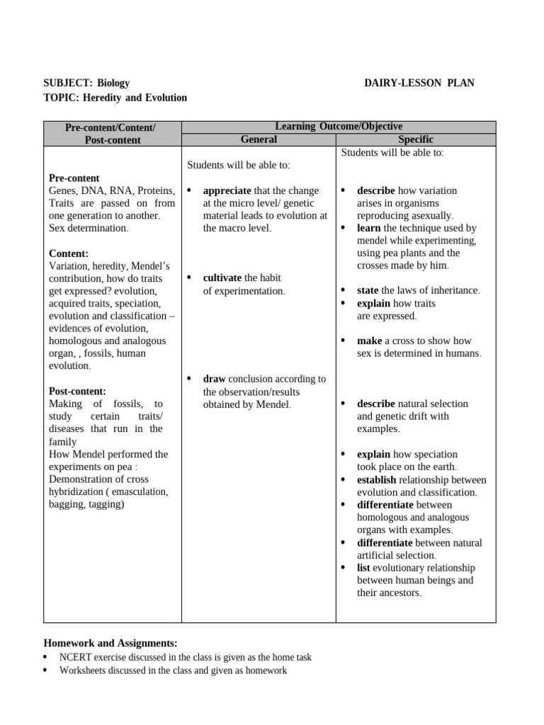 Heredity and Evolution Lesson Plan | PDF | Evolution | Heredity