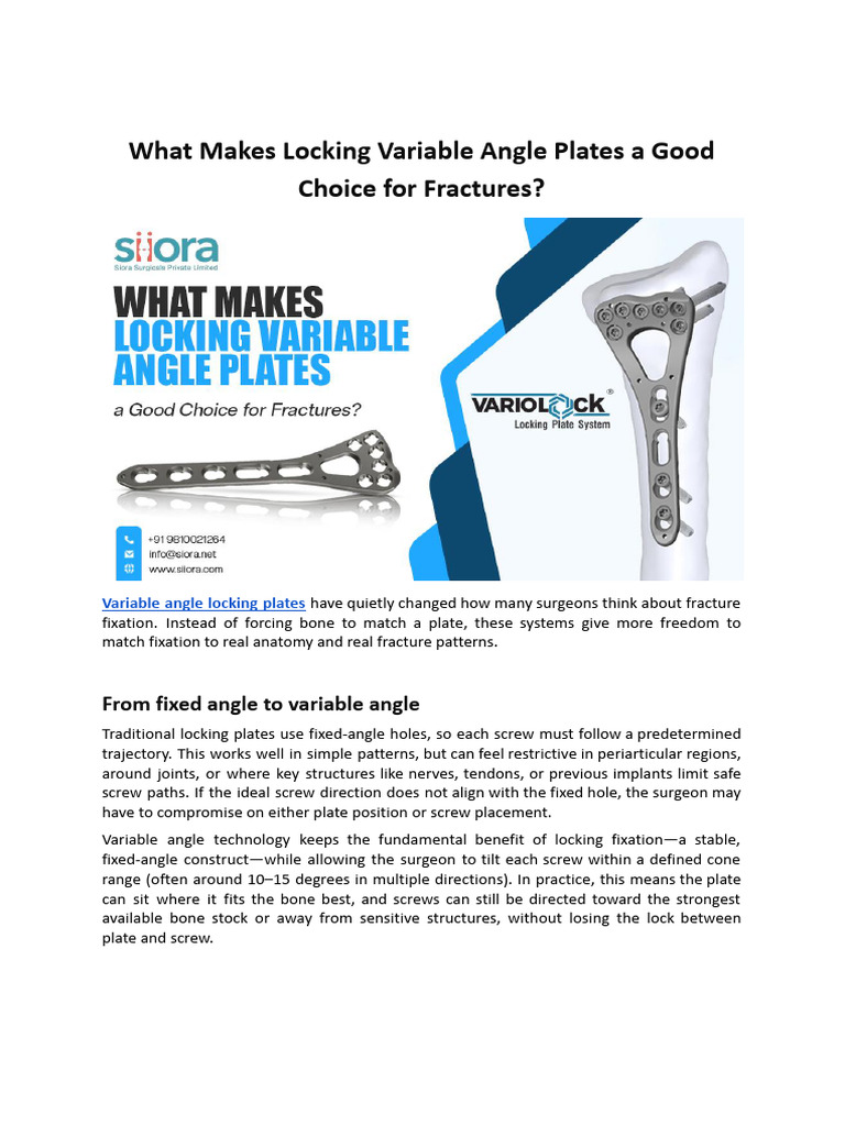 What Makes Locking Variable Angle Plates A Good Choice For Fractures ...
