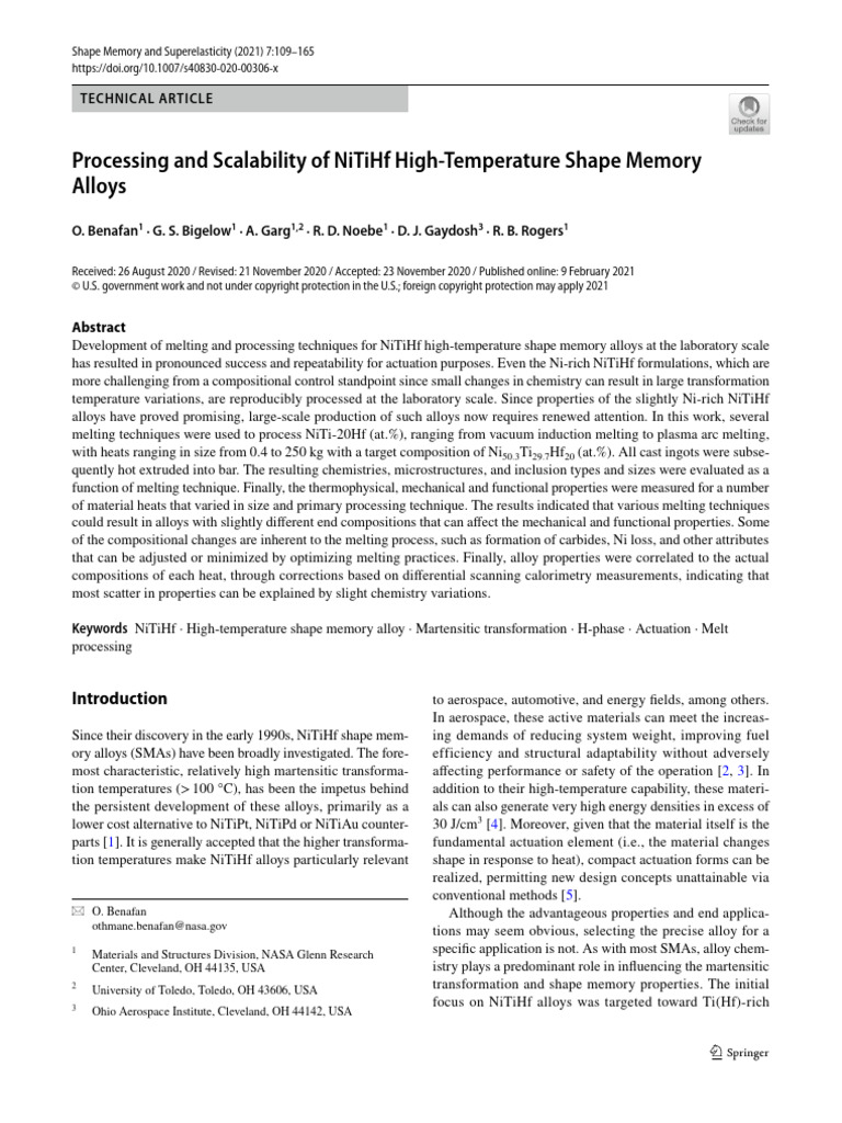 NiTiHf High-Temperature Alloy Processing | PDF | Shape Memory Alloy | Alloy