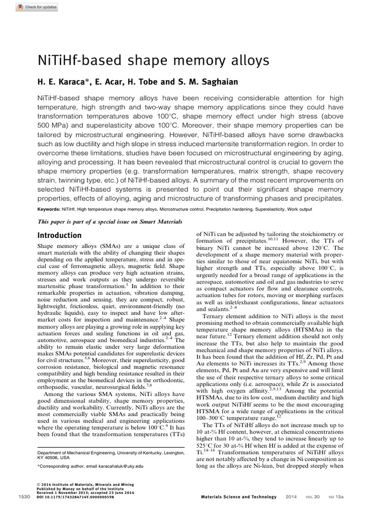 NiTiHf Shape Memory Alloys Overview | PDF | Shape Memory Alloy ...