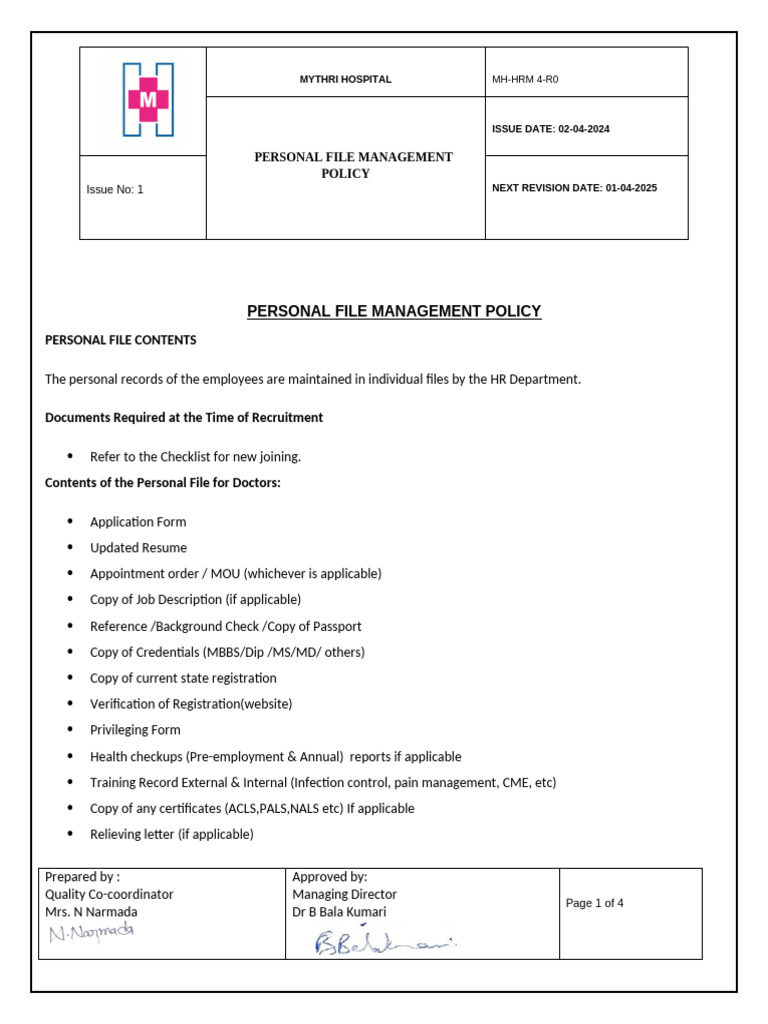 Personal File Management Policy Guide | PDF