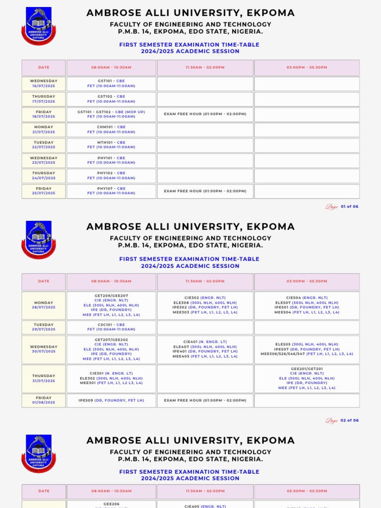 First Semester Exam Timetable 2024/25 | PDF | Schools | Educational Stages