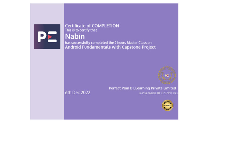 Certificate of Completion: Android Master Class | PDF