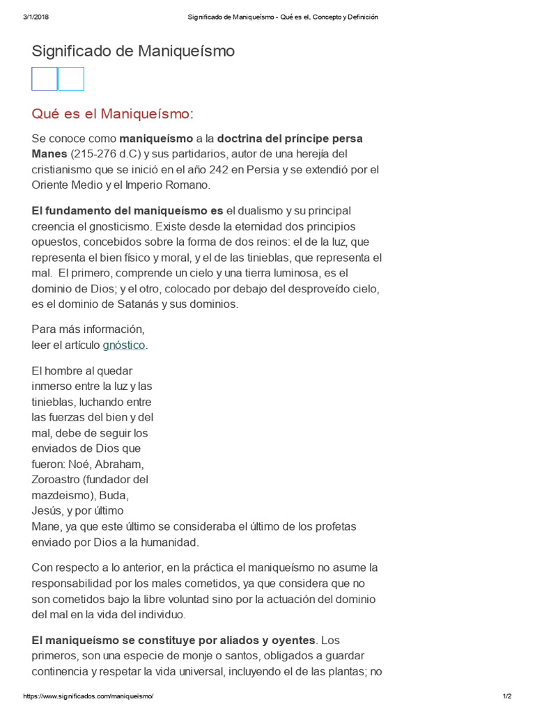 Significado de Maniqueísmo | PDF | Zoroastrismo | Creencia religiosa y ...