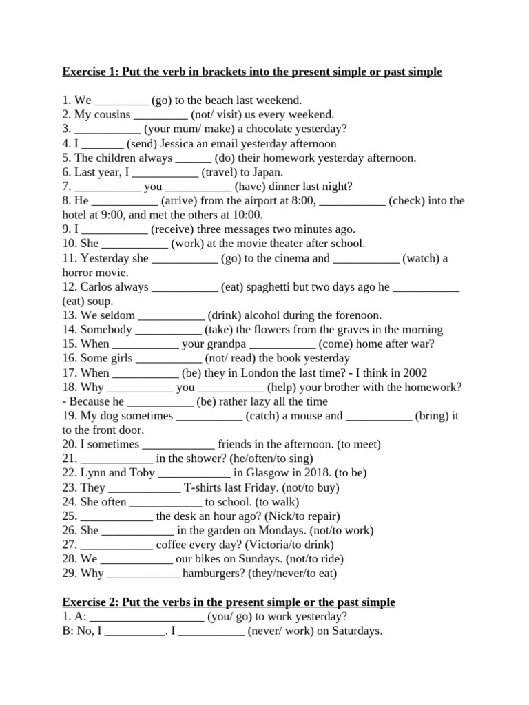 Present Simple vs. Past Simple Exercises | PDF | Workweek And Weekend