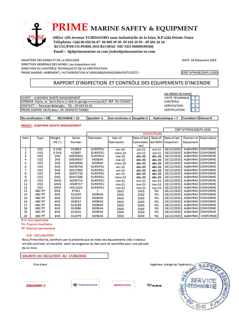 Rapport d'Inspection des Équipements Incendie | PDF
