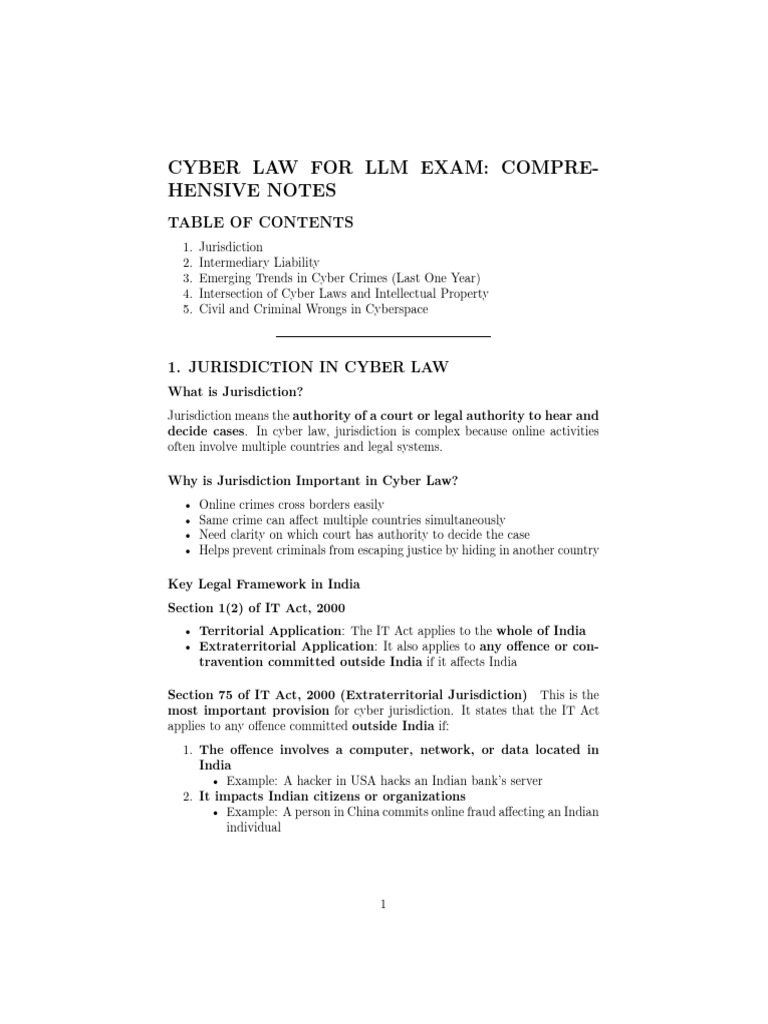 Cyber Law Notes for LLM Exam | PDF | Trademark | Cybercrime