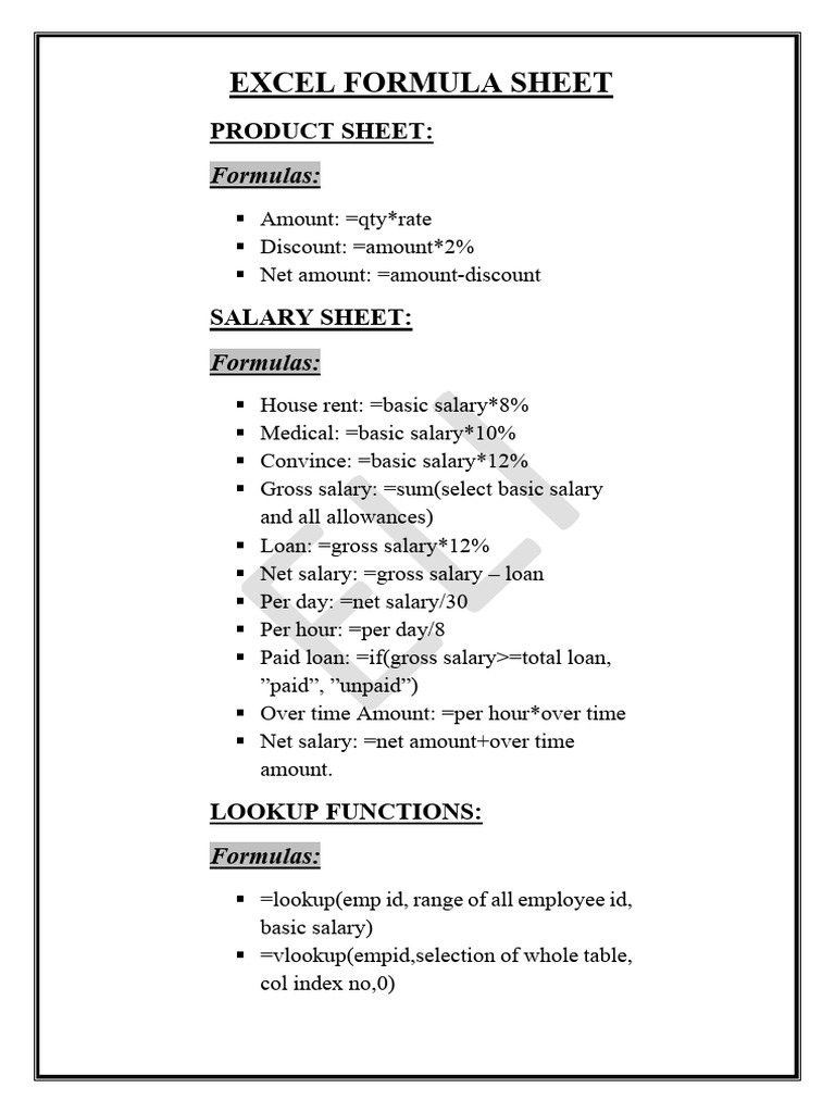 Essential Excel Formulas Guide | PDF