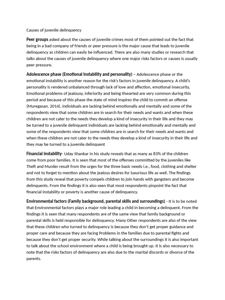 Key Causes of Juvenile Delinquency | PDF | Juvenile Delinquency | Crimes