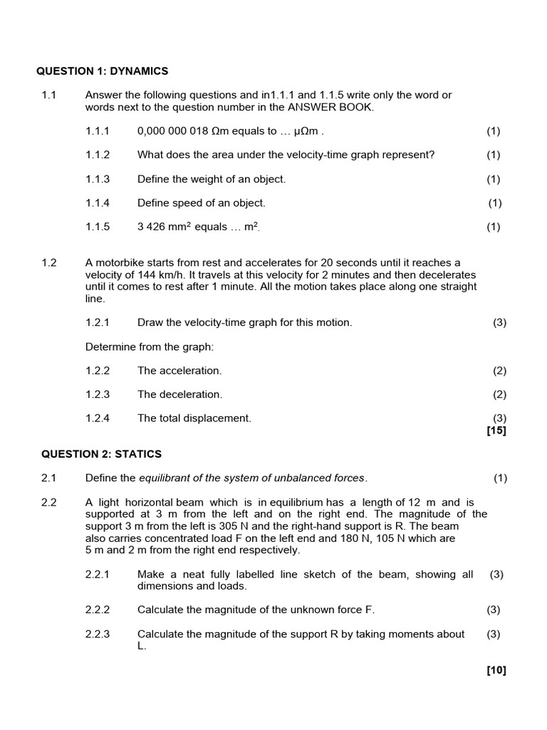 Dynamics and Statics Questions Guide | PDF | Acceleration | Force