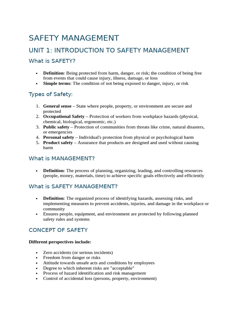 Introduction to Safety Management Concepts | PDF | Occupational Safety ...