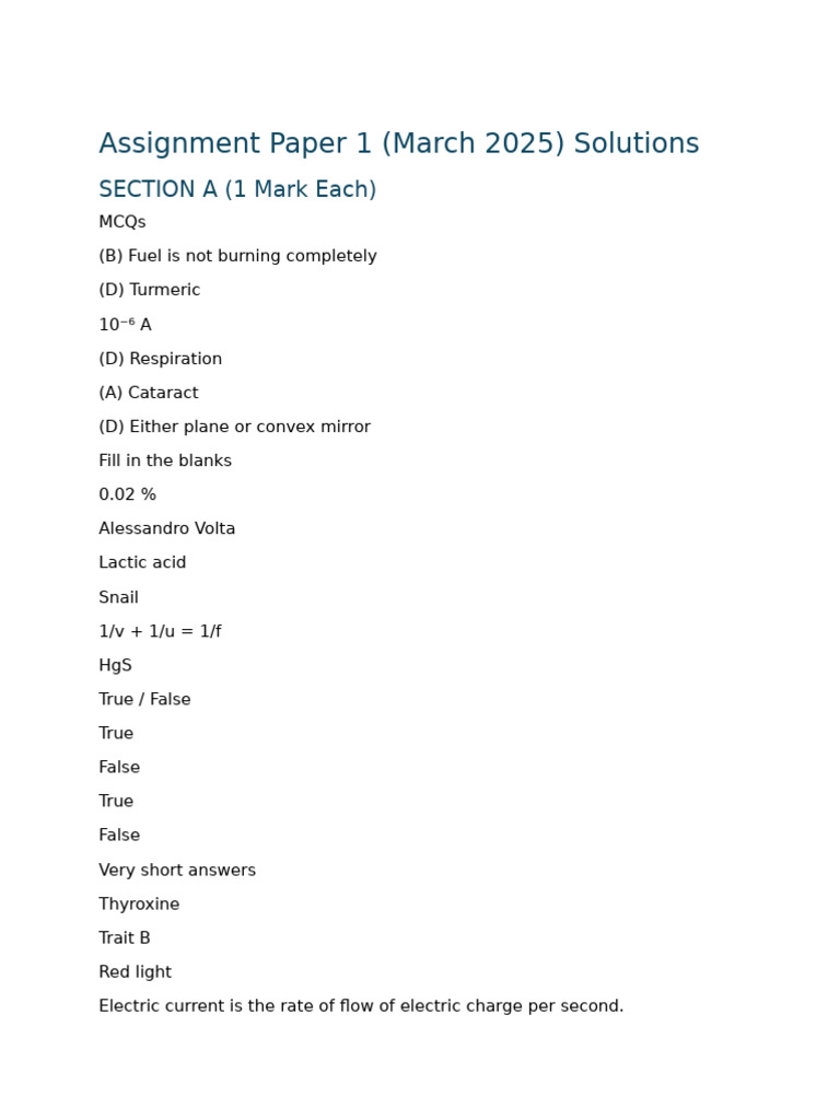 March 2025 Assignment Solutions Guide | PDF | Copper | Silver