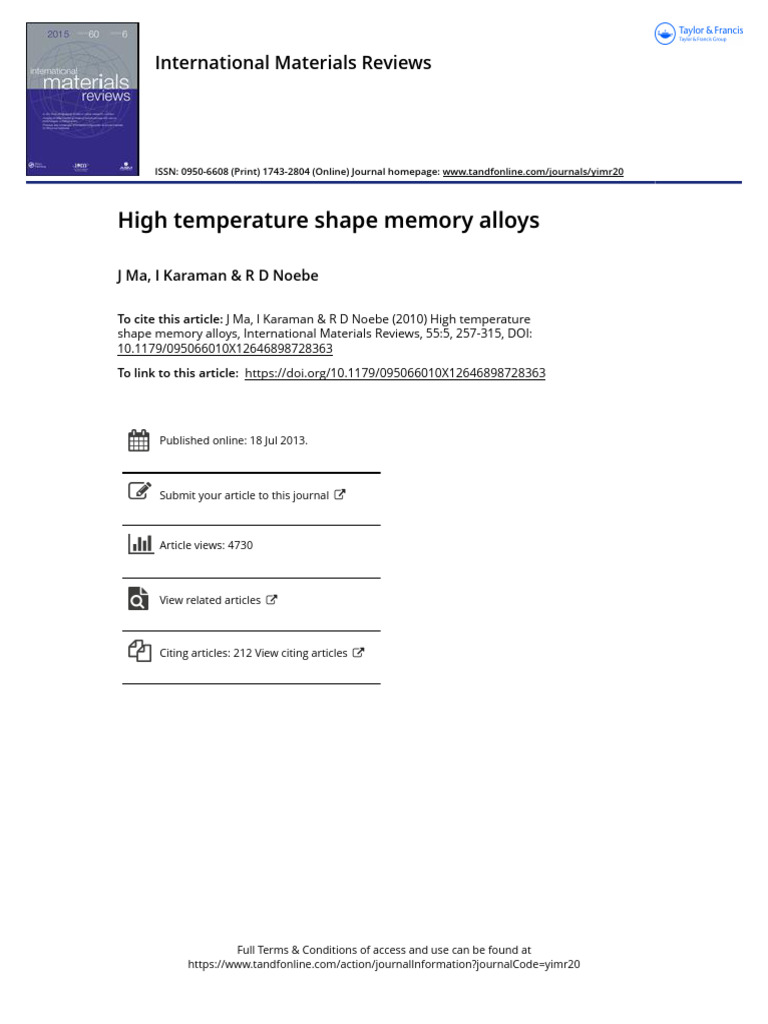 High Temperature Shape Memory Alloys | PDF | Shape Memory Alloy ...