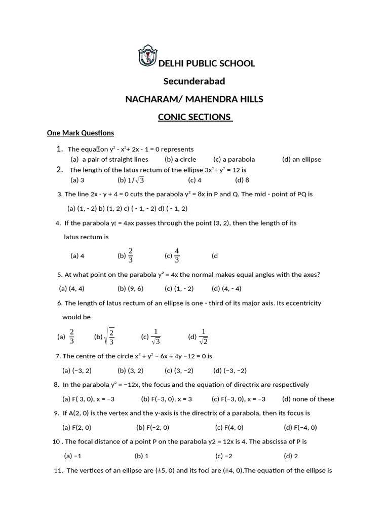 Conic Sections Question Bank | PDF | Ellipse | Rectangle