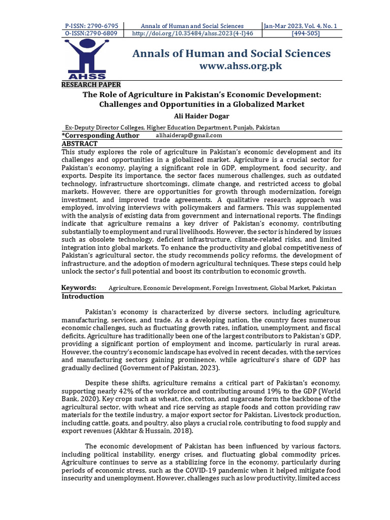 Agriculture's Impact on Pakistan's Economy | PDF | Agriculture | Food ...