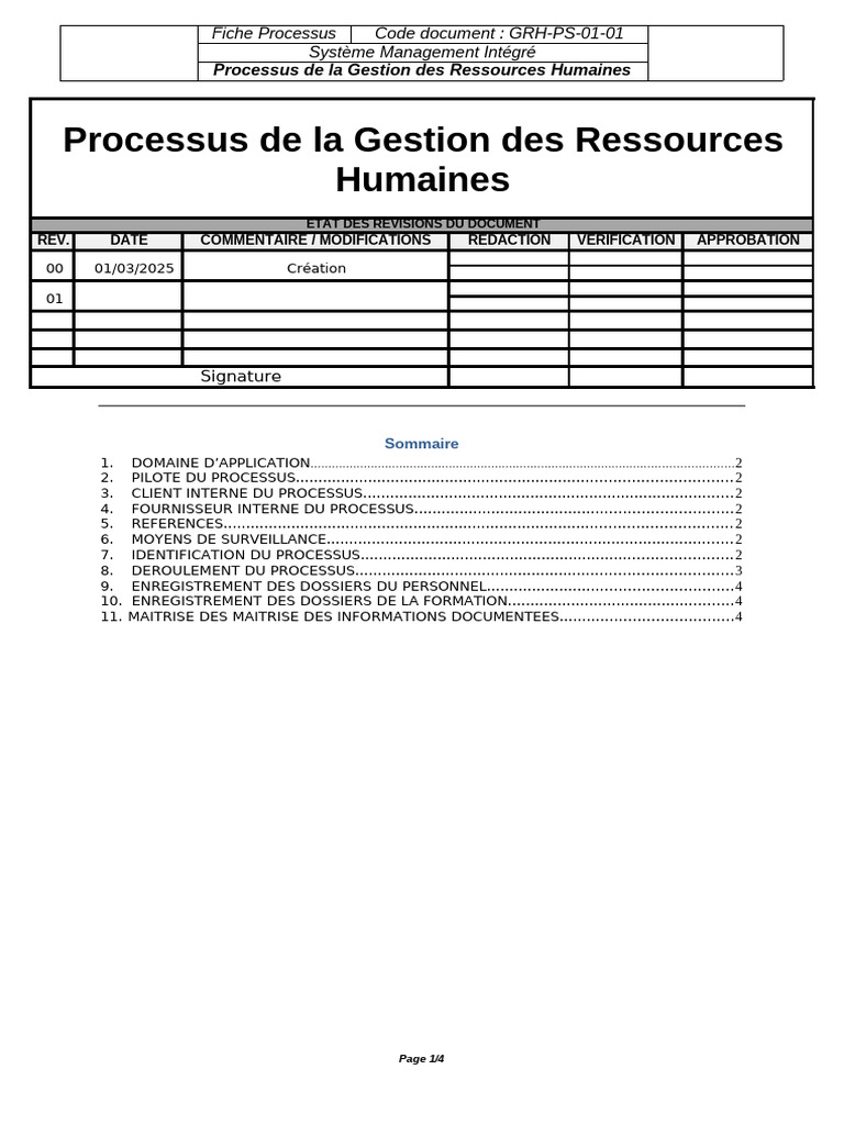 Processus de Gestion des Ressources Humaines | PDF | Recrutement ...