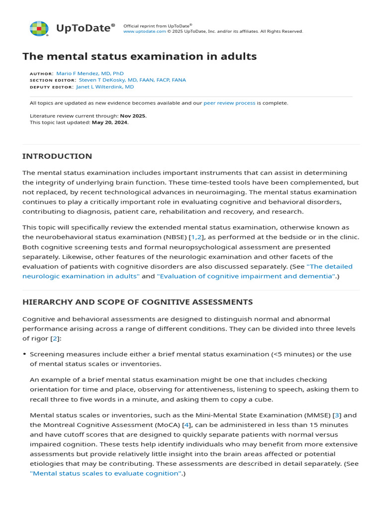 Mental Status Examination in Adults | PDF | Abnormal Psychology | Medicine