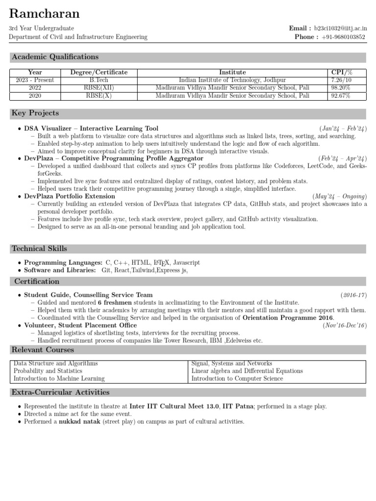 Civil Engineering Student Profile and Projects | PDF | Computer ...