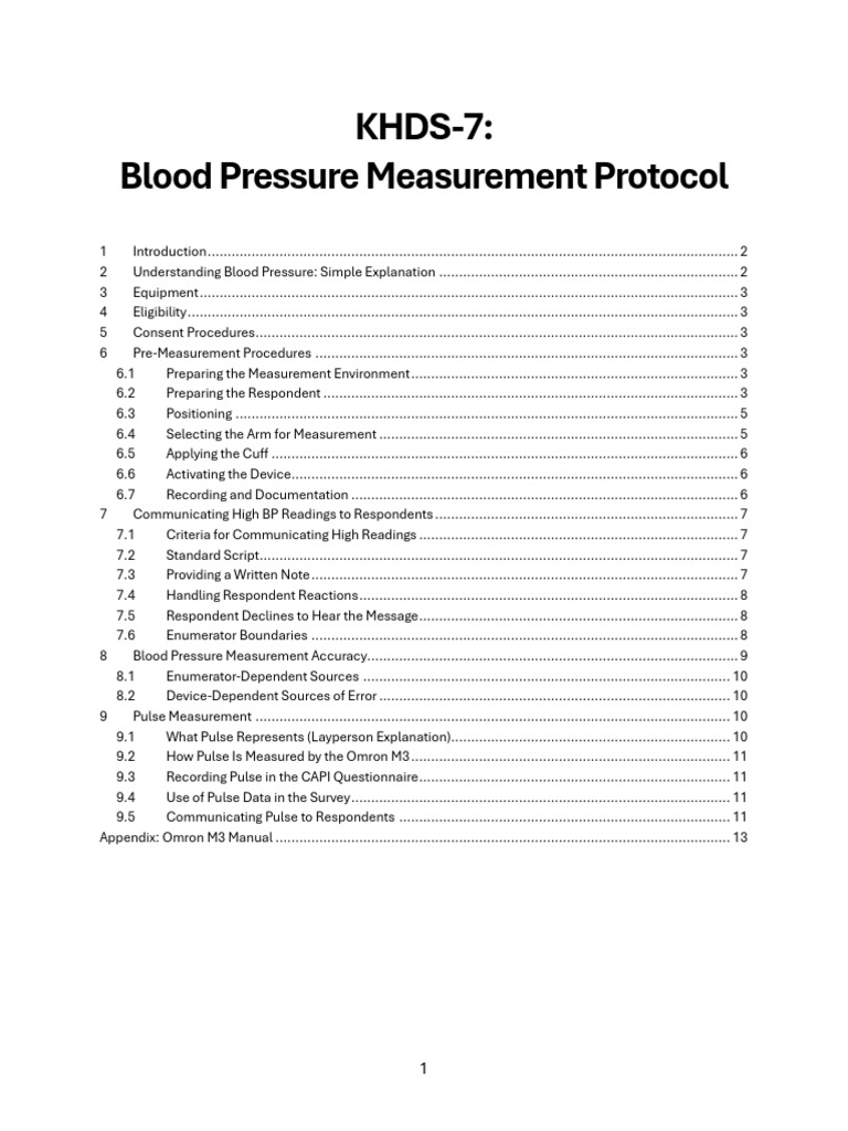 KHDS7 Blood Pressure Measurement Protocol v2 | PDF | Blood Pressure | Pulse