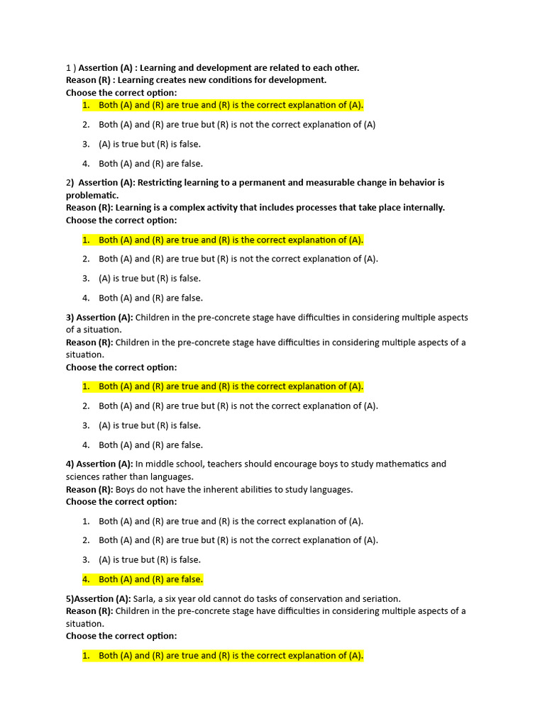 Assertions and Reasons in Education Theory | PDF | Reason | Learning
