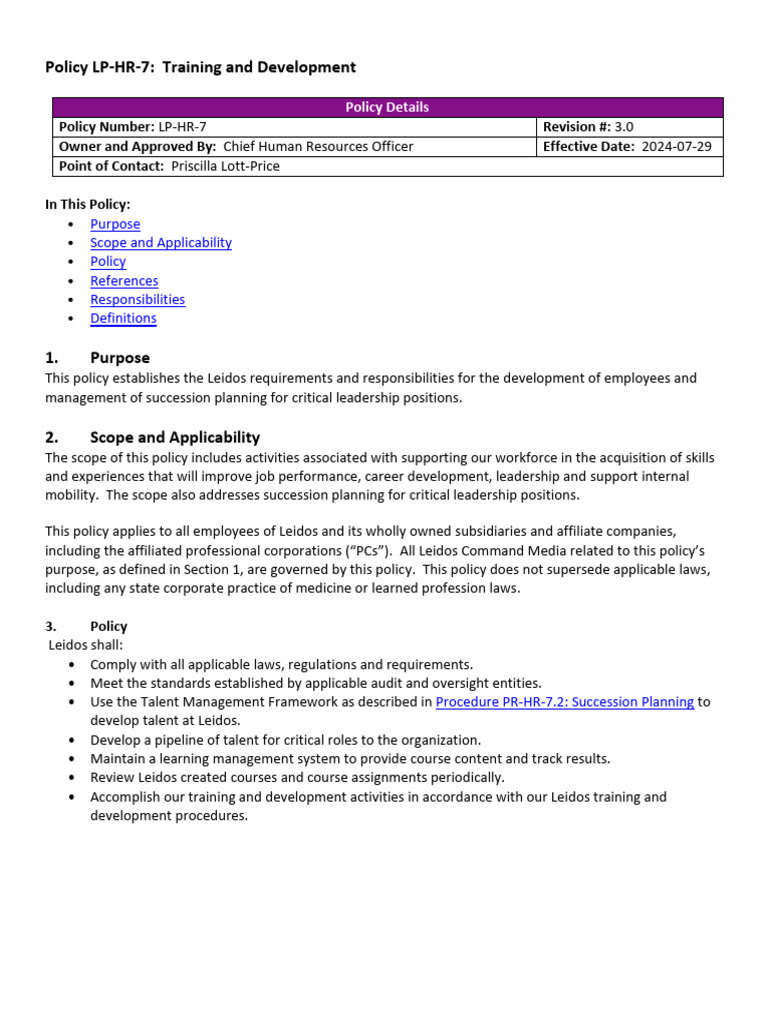 Policy LP-HR-7 - Training and Development | PDF | Policy | Business