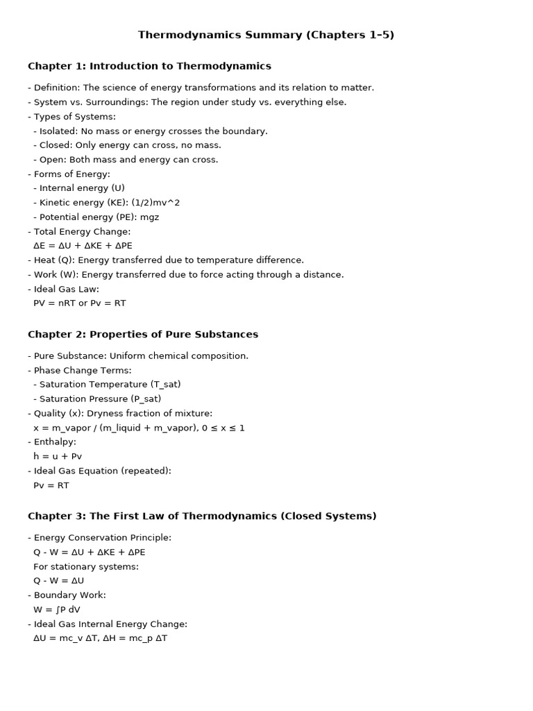 Thermodynamics Overview: Chapters 1-5 | PDF