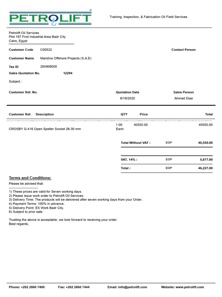 Sales Quotation Pos 12294 (Maridive) | PDF