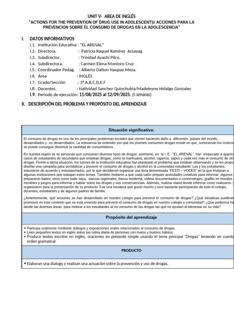 V-Unidad de Aprendizaje - 3 Grado | PDF | Aprendizaje | Comunicación no ...
