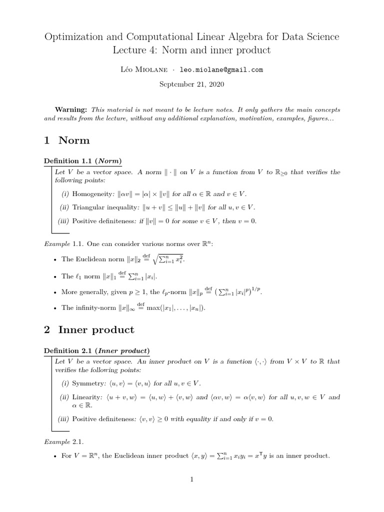 Norms and Inner Products in Linear Algebra | PDF | Norm (Mathematics ...