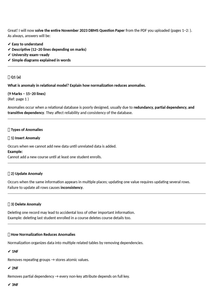 2023 November Database Management Systems Dms Pattern 2019 | PDF | No ...
