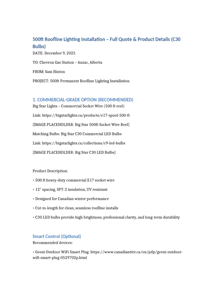 Final Roofline Lighting Quote C30(1) | PDF | Electrical Connector ...