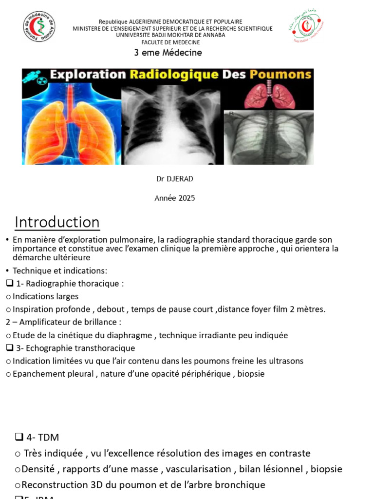 Exploration Radiologique du Poumon | PDF | Poumon | Spécialités médicales