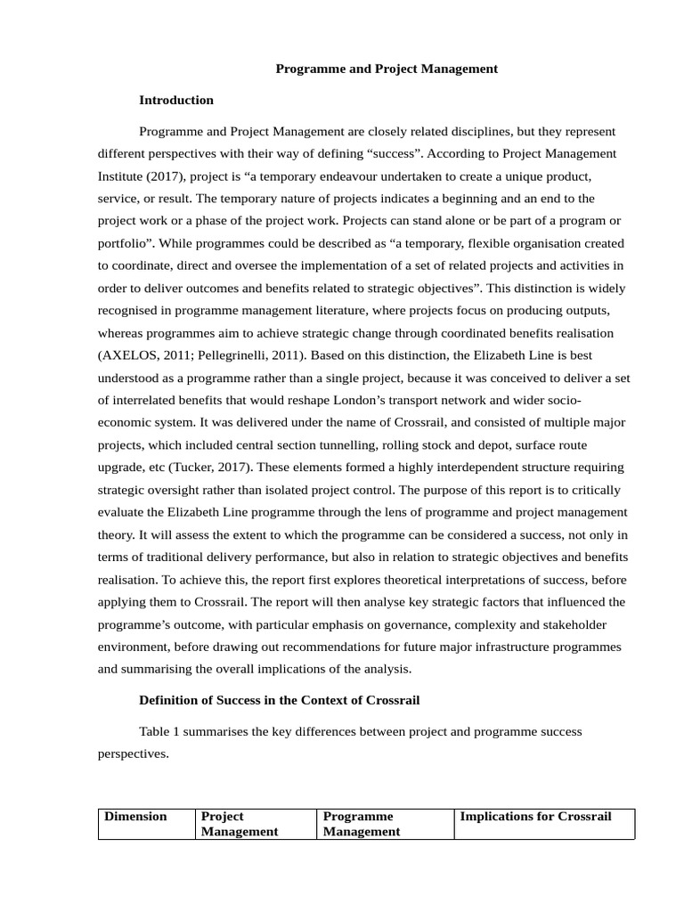 Evaluating Crossrail: Success Factors in Programme Management | PDF ...