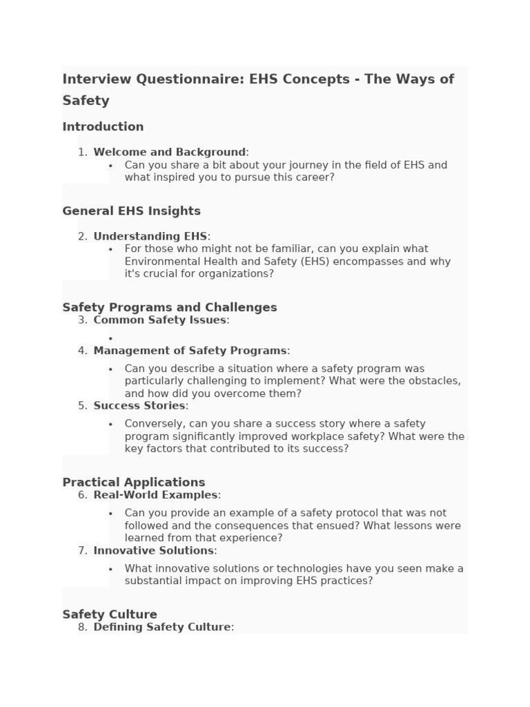 EHS Concepts Interview format-1-1 questions | PDF | Occupational Safety ...