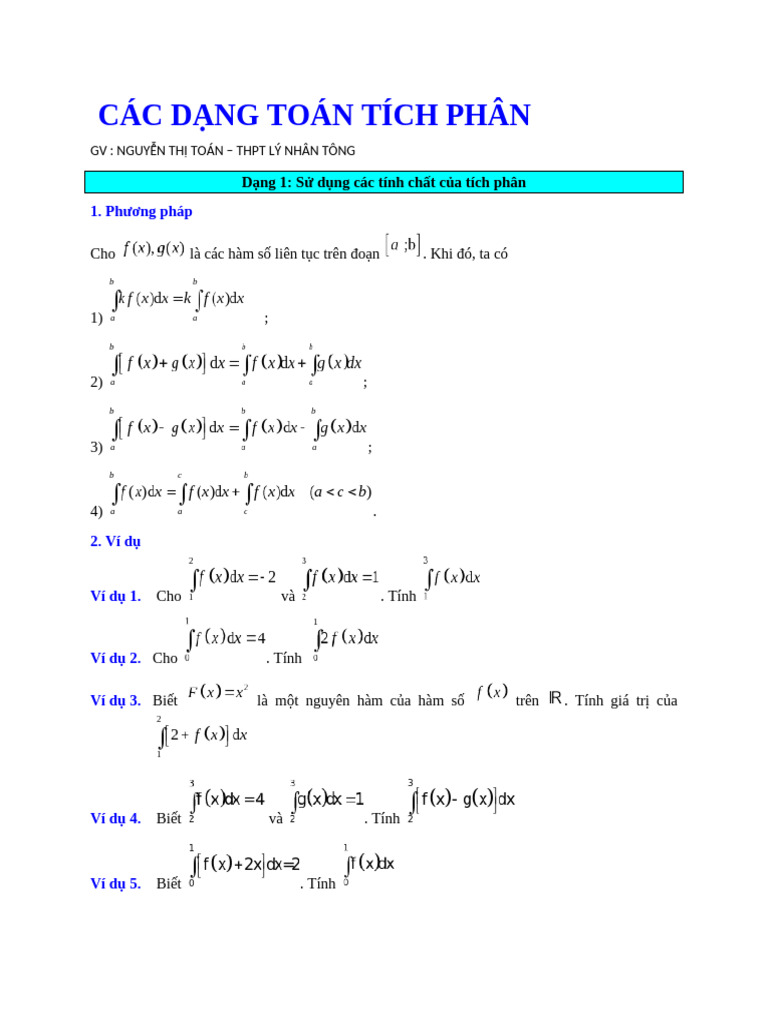 Các D NG Toán Tích Phân 1 | PDF