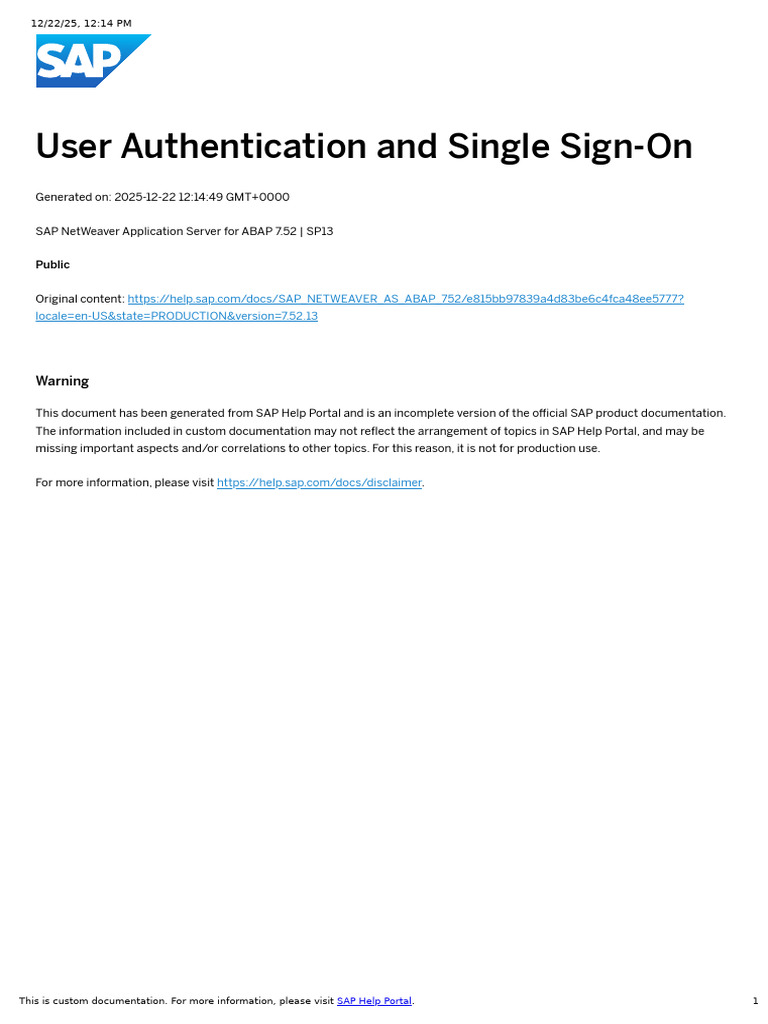 SAP NetWeaver User Authentication Guide | PDF