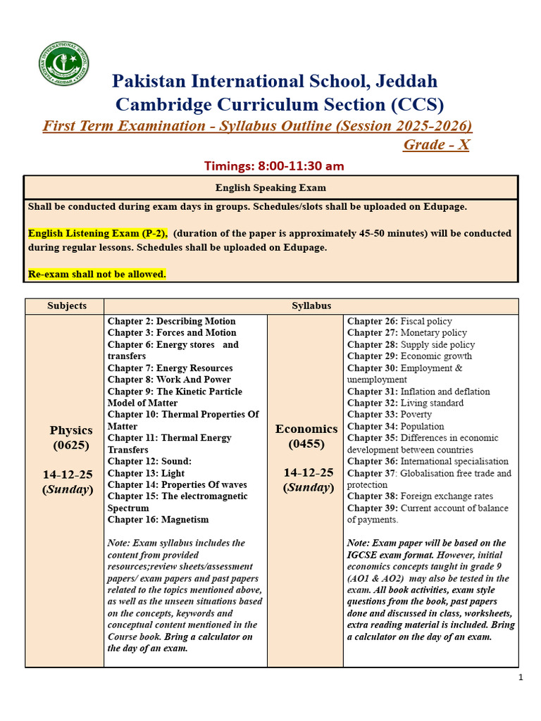 Grade X First Term Exam Syllabus 2025-26 | PDF | Trigonometric ...
