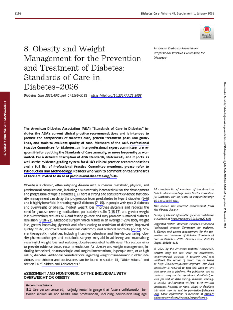 Obesity Management Standards for Diabetes | PDF | Obesity | Weight Loss