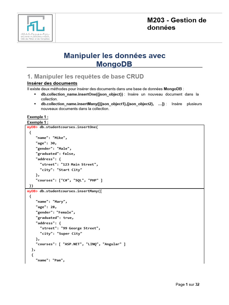 Gestion des données avec MongoDB CRUD | PDF