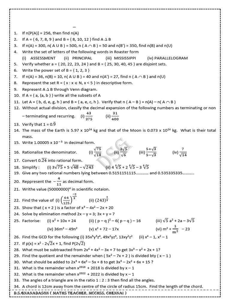 9th Grade Maths Half Yearly Assignment | PDF | Chess Theory | Chess