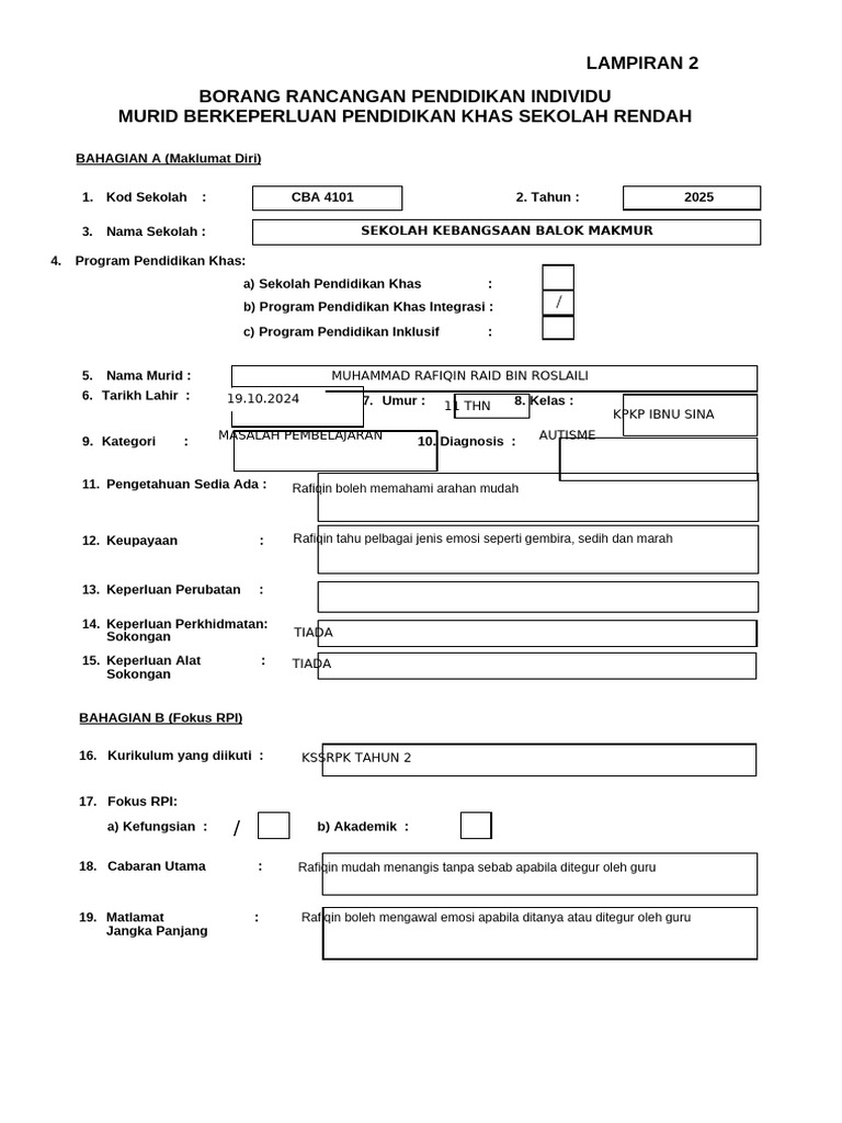 Borang Rpi Rafiqin Fasa 1 2025 | PDF