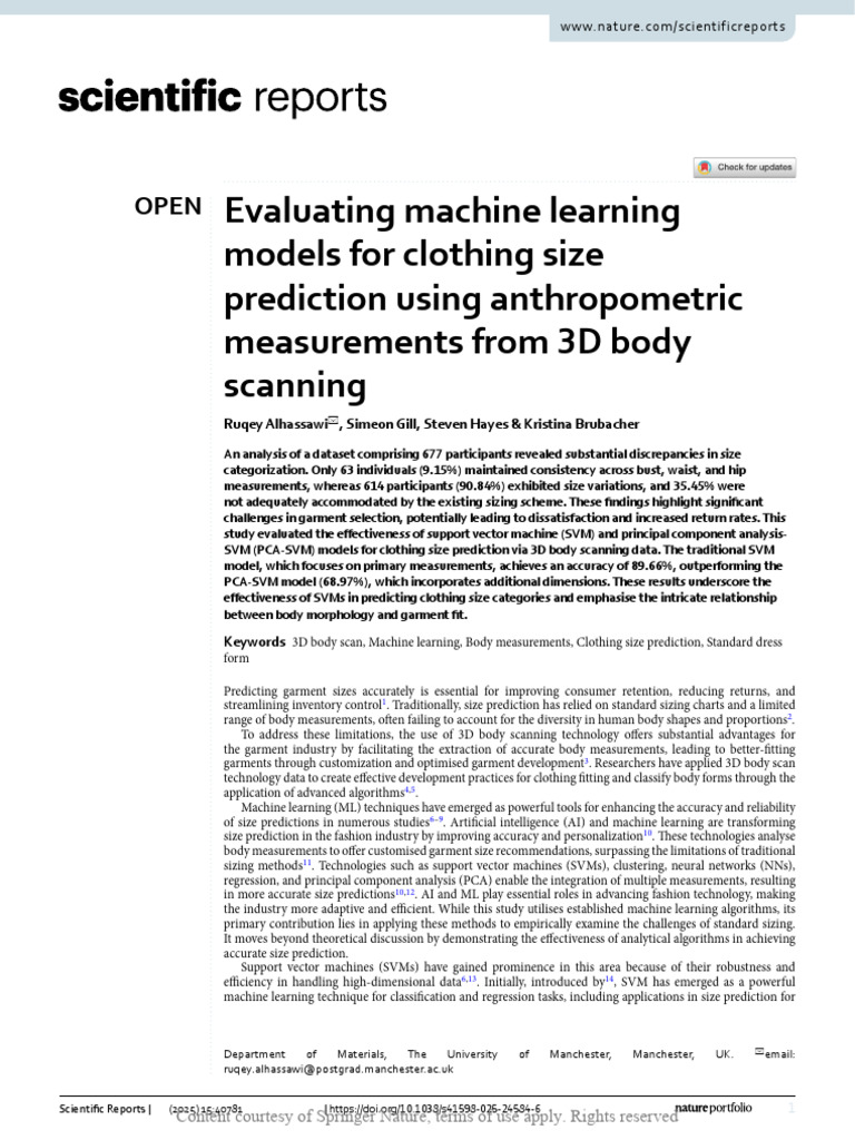 Evaluating Machine Learning Models For Clothing Si | PDF | Support ...