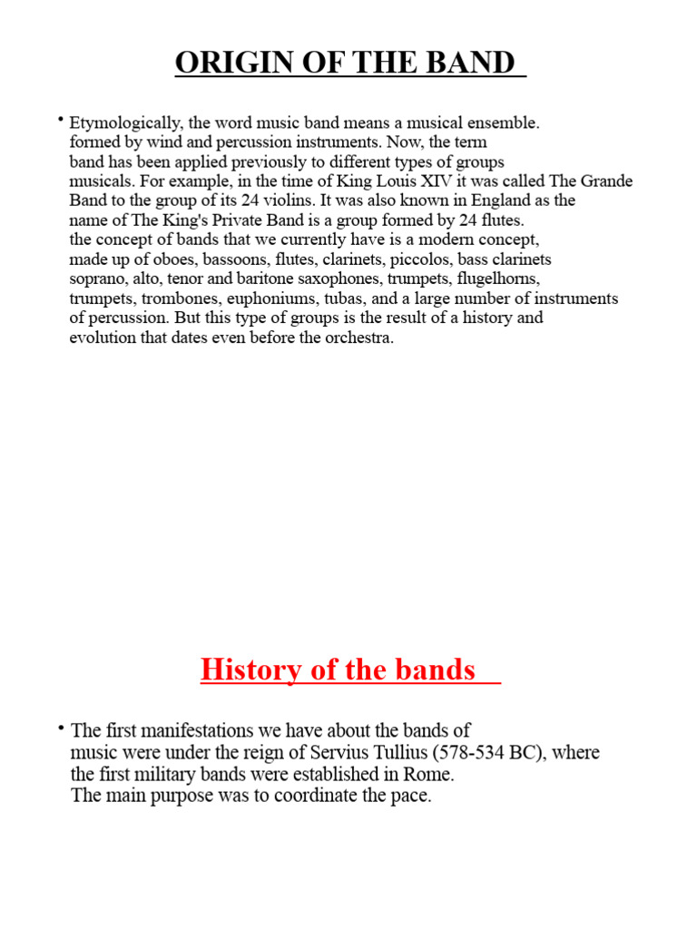ORIGIN OF THE BAND | PDF | Musical Instruments | Aerophones
