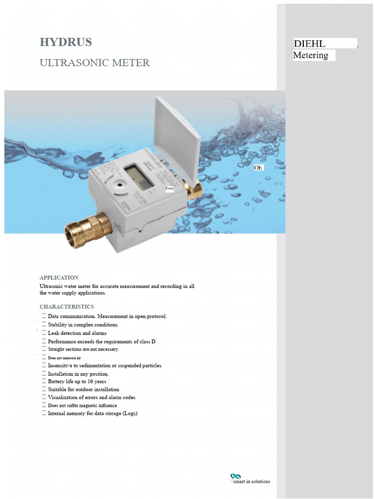 Hydrus Ultrasonic Water Meter Specs Pdf Electronics Electrical 