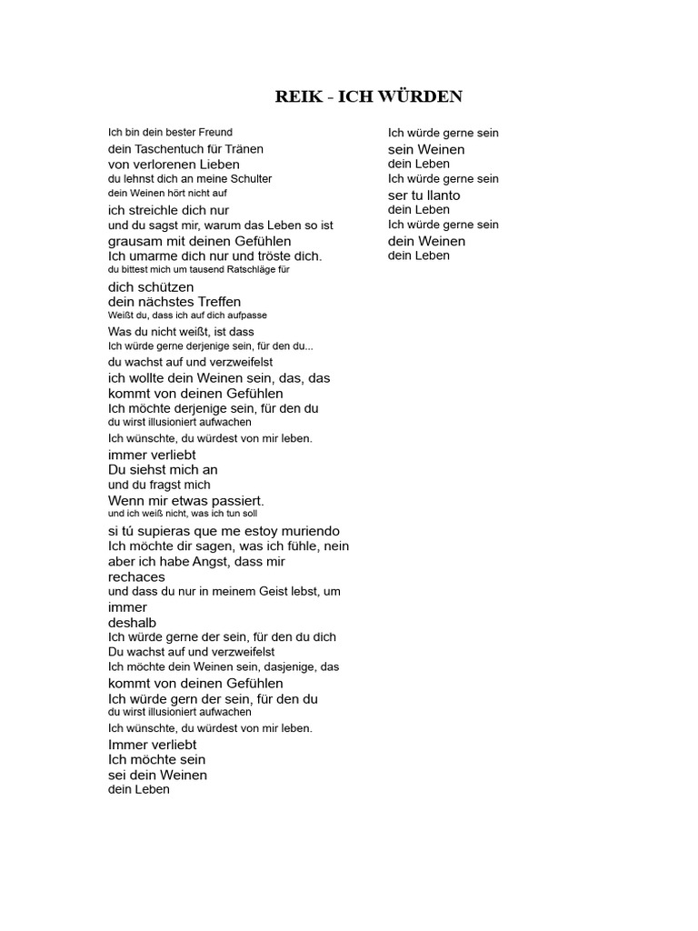 REIK - Ich Hätte Gerne Den Text | PDF
