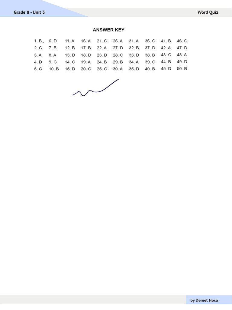 Grade 8 Unit 3 Word Quiz Answer Key | PDF
