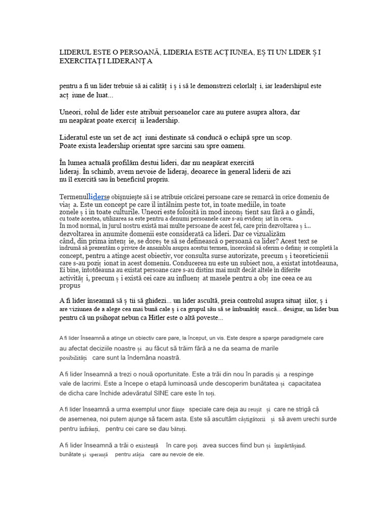 Diferența Dintre Lider Și Lidership | PDF