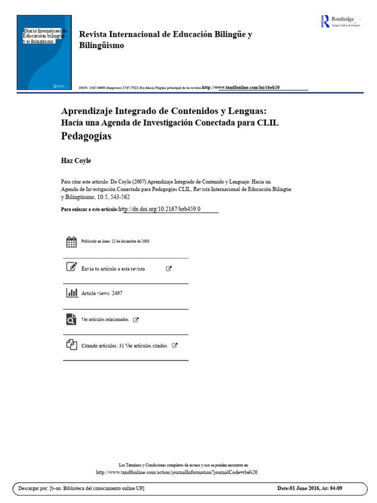 Coyle (2007) Aprendizaje Integrado de Contenido y Lengua Hacia Una ...