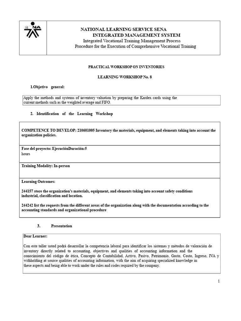 WORKSHOP FORMAT No. 8 INVENTORIES | PDF | Value Added Tax | Invoice